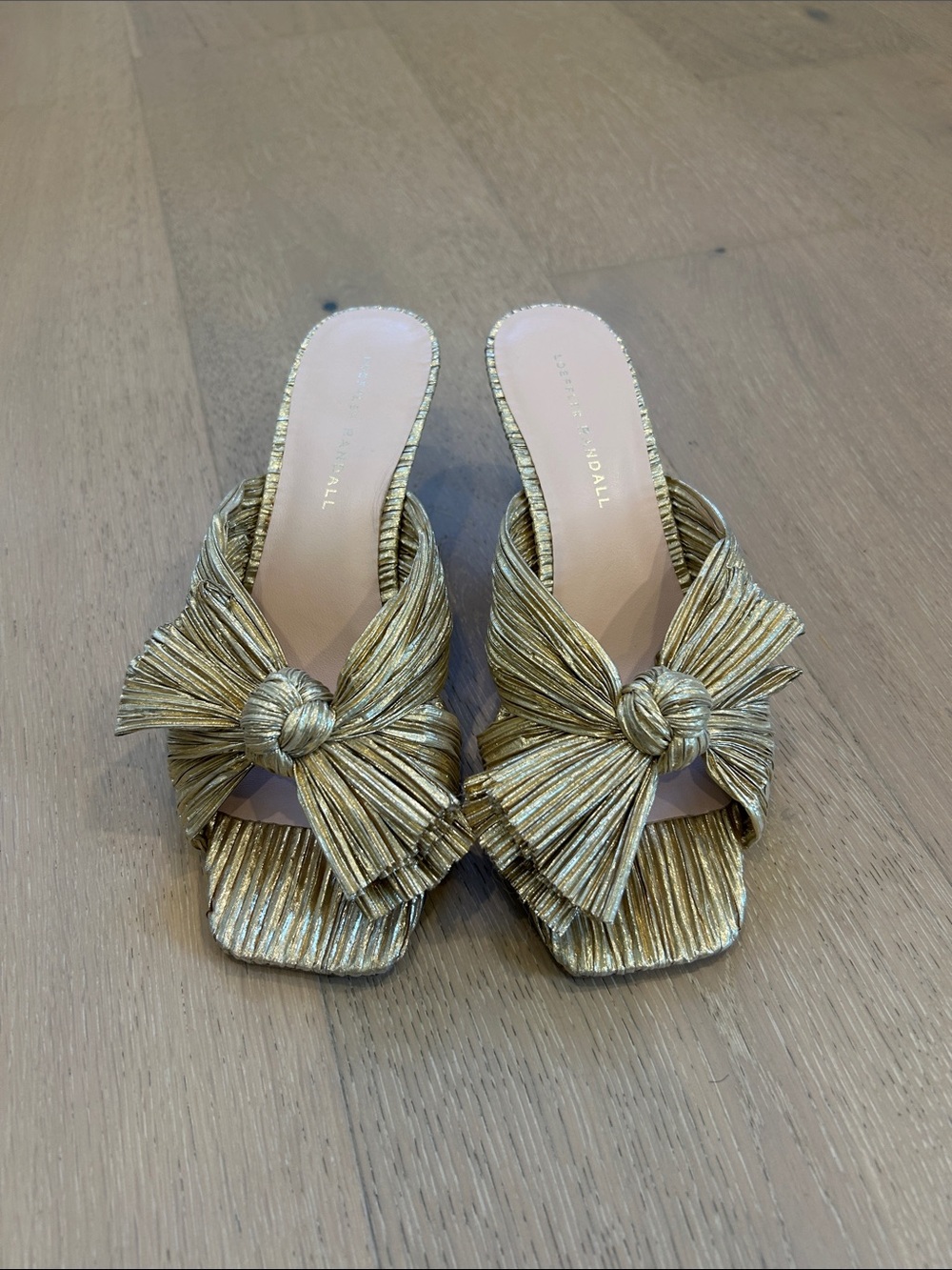 Loeffler Randall Emilia Metallic Gold Knotted Bow Slide Mules